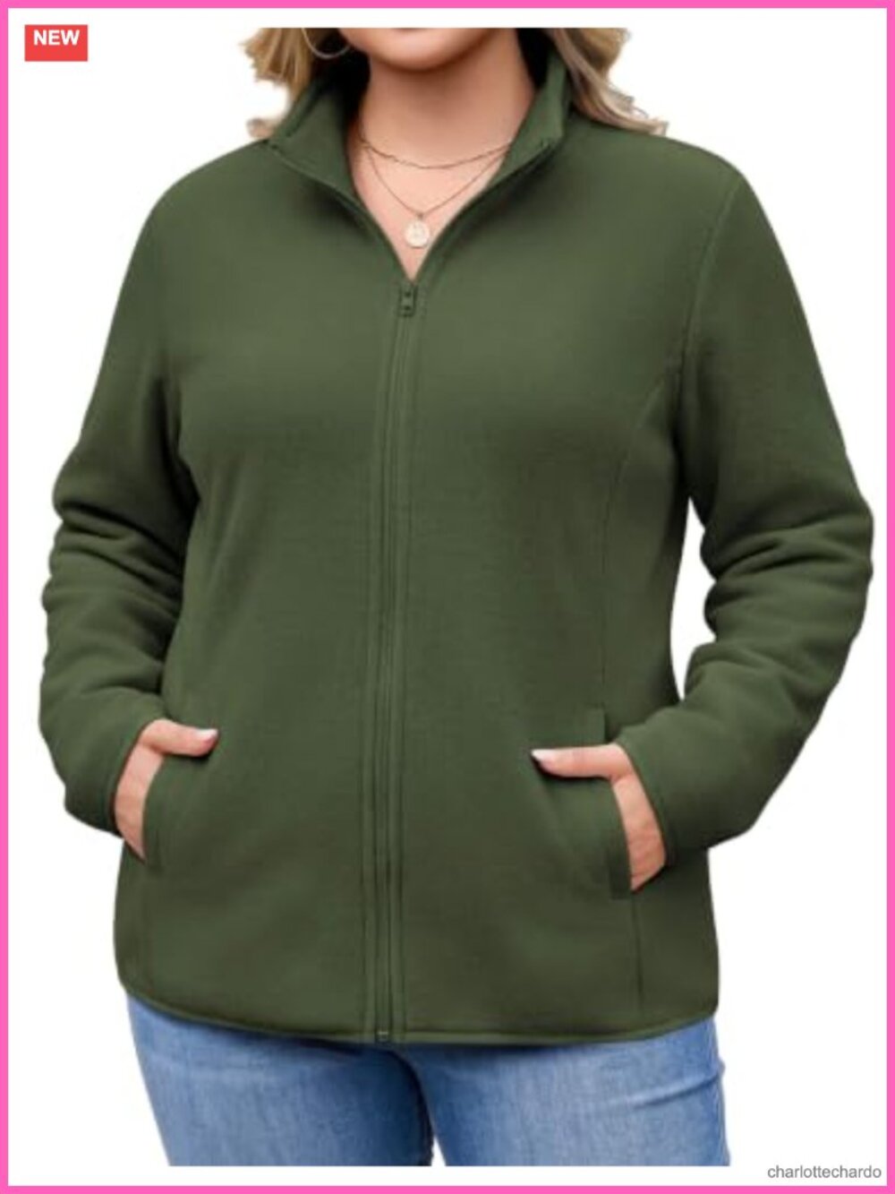 Plus Size Fleece Jacket Lightweight Full Zip Stand Collar Women's Outerwear